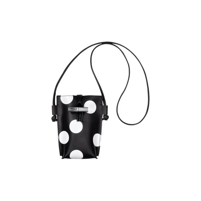 LONGCHAMP Roseau Calfskin Patchwork Leather Trim Shoulder Bag Crossbody Bag Cell Phone Pouch Women's Black & White-0