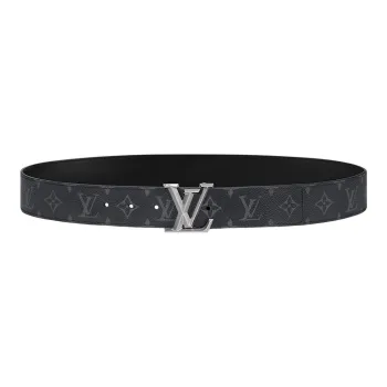 LOUIS VUITTON Cow Leather Leather Belts Men's Black Width  4cm