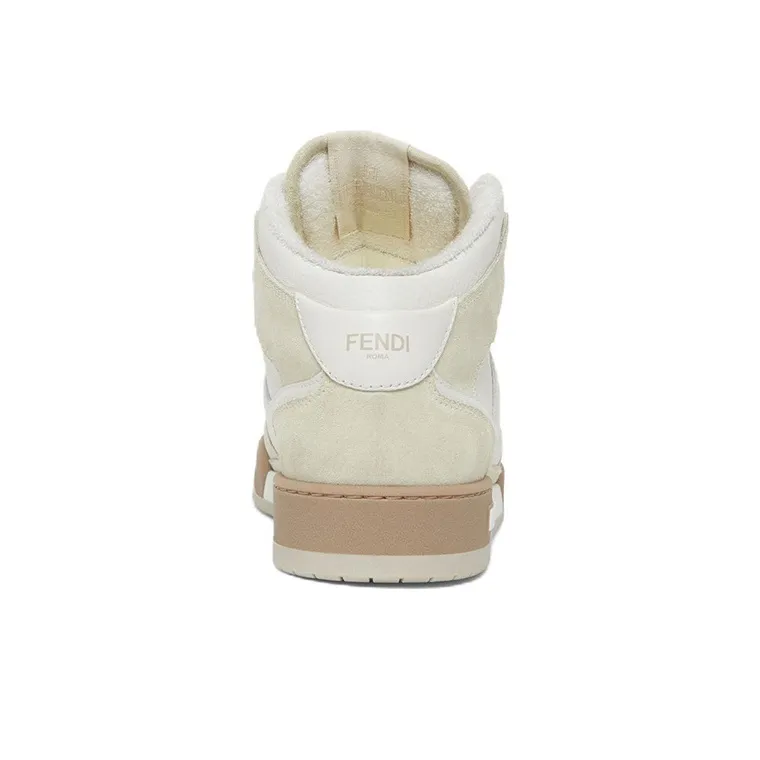 FENDI Match High Top Stylish Skateboarding Shoes Men's White-4