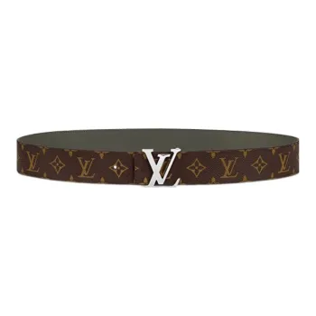 LOUIS VUITTON Logo Print Leather Leather Belts Men's Brown Width  4cm