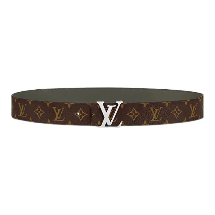 LOUIS VUITTON Logo Print Leather Leather Belts Men's Brown Width: 4cm-0