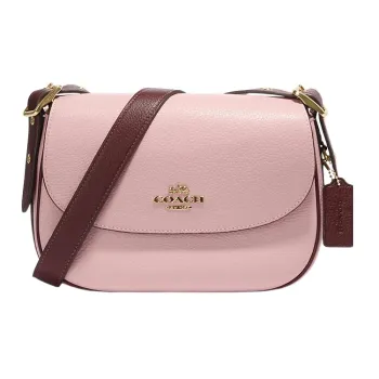 COACH Macie Pebbled Leather Saddle Bag, Shoulder Bag, Crossbody Bag Medium Size Women's Pink
