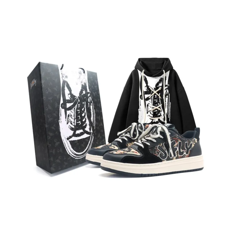 Jifffly Skateboard Shoes Unisex Low Top Black/White-0