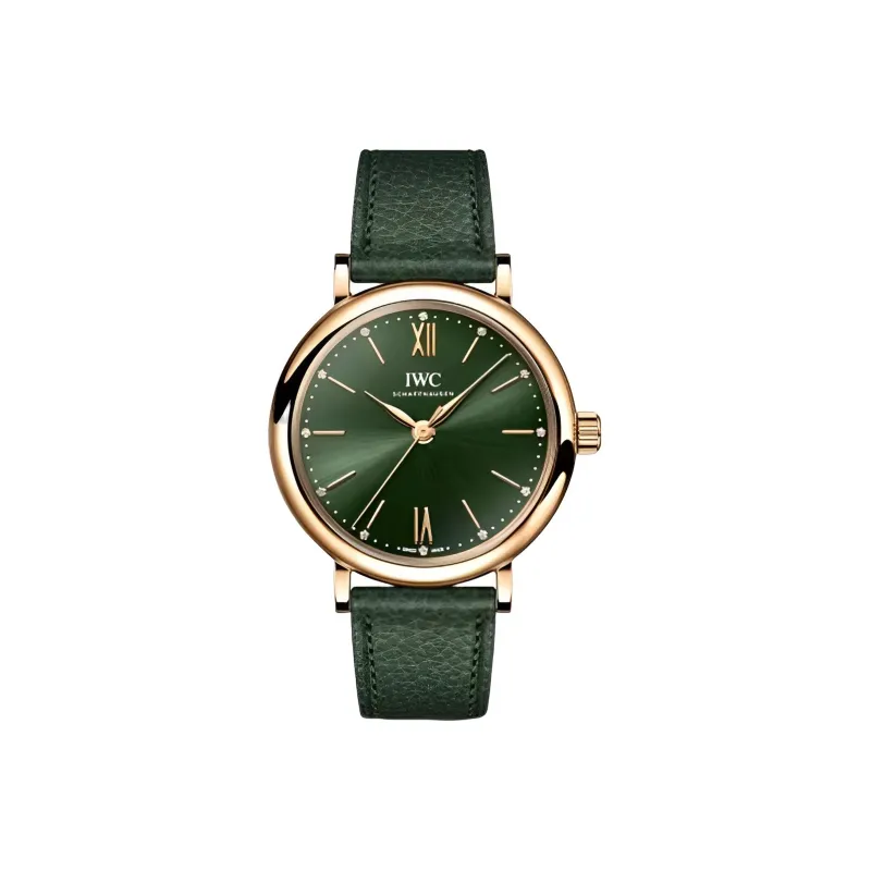 IWC Portofino Automatic Mechanical Movement Women's Watch Green Dial Red Gold Watch Case Genuine Leather Strap-0