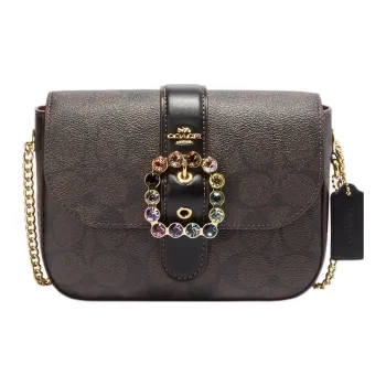COACH Gemma Coated Canvas With Smooth Leather Shoulder Bag, Crossbody Bag Trumpets Women's Dark Brown