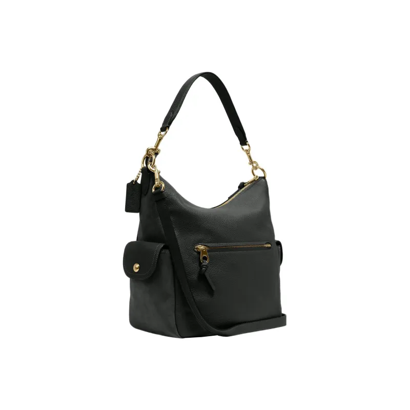 COACH Pennie Pebbled Leather With Suede Accents Handbag Shoulder Bag Women's Black-1