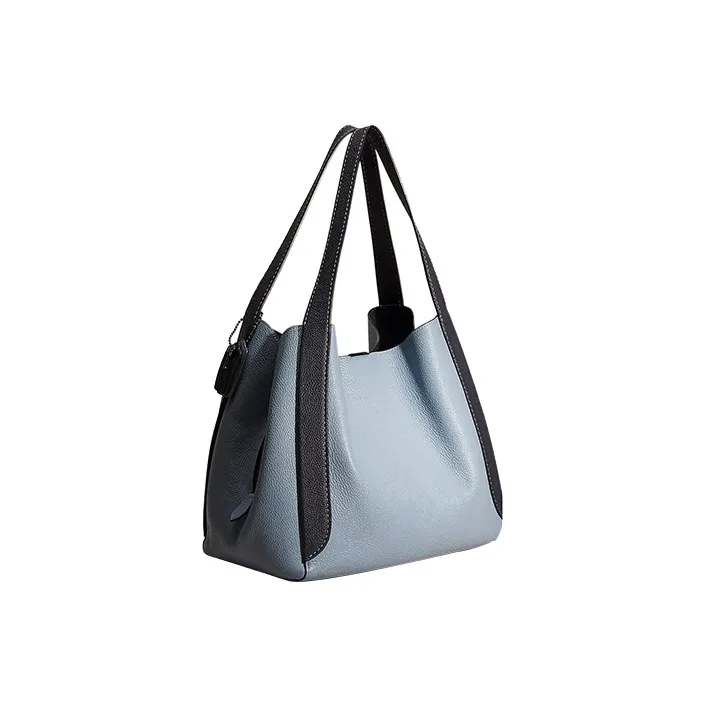 COACH Hadley Polished Pebbled Leather Handbag, Shoulder Bag Large Size Women's Sky Blue & Midnight Blue-1