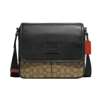 COACH Map Jacquard With Pebbled Leather And Calfskin Shoulder Bag, Crossbody Bag Medium Size Men's Brown & Black