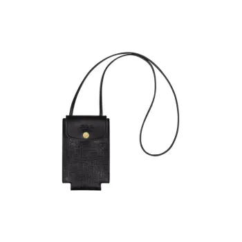 LONGCHAMP Le Pliage Cuir Cow Leather Shoulder Bag Crossbody Bag Cell Phone Pouch Men's Black