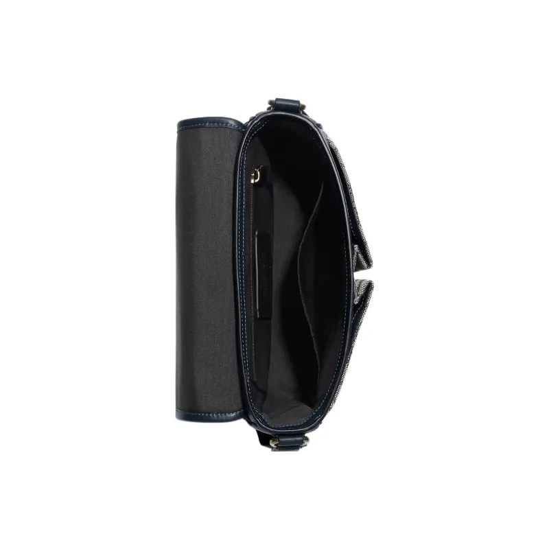 COACH Map Cow Leather Patchwork With Fabric Shoulder Bag Crossbody Bag Medium Size Men's Midnight Blue & Gray-2