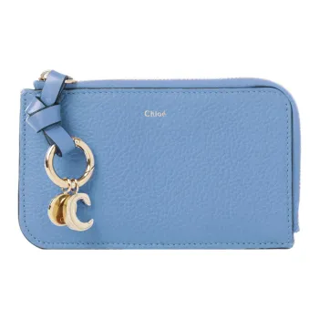Chloe Alphabet Calfskin Card Holder Wallet Small Size Women's Dark Blue