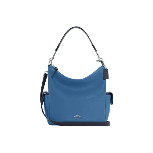 COACH Pennie Pebbled Leather Shoulder Bag Crossbody Bag Handbag Large Size Women's Sky Blue