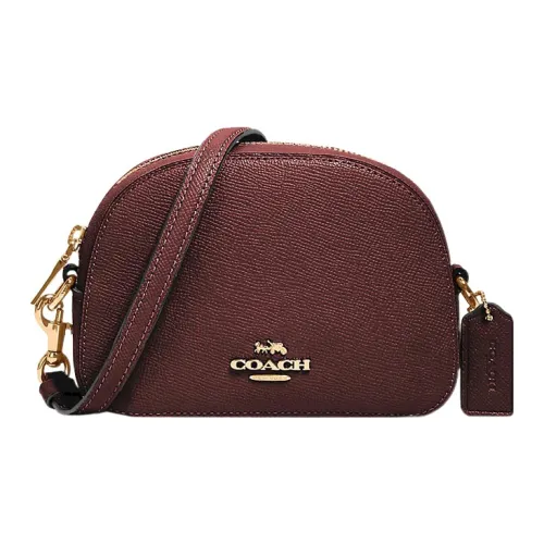 COACH Serena Cross Grain Leather Shoulder Bag, Crossbody Bag Trumpets Women's Grape Red