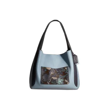 COACH Hadley Polished Pebbled Leather Handbag, Shoulder Bag Large Size Women's Sky Blue & Midnight Blue