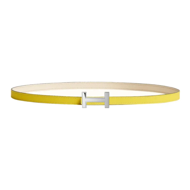 HERMES Double-Sided Focus Silver Buckle Epsom Calfskin Double-Sided Leather Belt Women's Yellow Width: 1.3cm-0