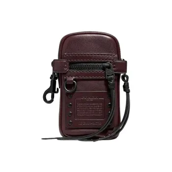 COACH N/S Leather Coin Purse With Cell Phone Pouch Men's Red Brown