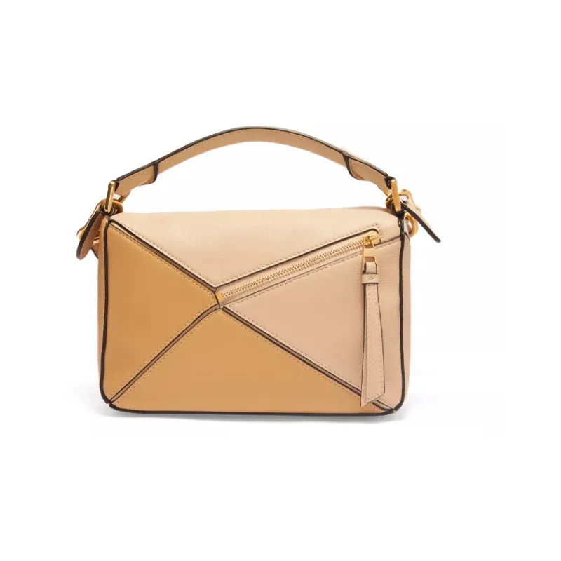 LOEWE Puzzle Cow Leather Puzzle Bag, Handbag, Shoulder Bag, Crossbody Bag Trumpets Women's Gray Beige/Soft White-3