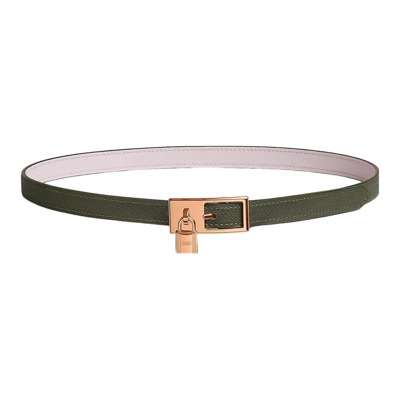 HERMES Swift And Epsom Elegant Rose Gold Buckle Epsom Calfskin Double Sided Leather Belt Women's Green Width 1.5cm-0