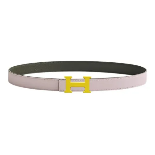 HERMES Comfortable Gold Buckle Epsom Calfskin Double-Sided Leather Belt Women's Light Purple/Gray Green Width: 2.4cm
