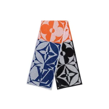 LOUIS VUITTON RIB FLOWER Knit Scarves Men's Orange/Blue/Black