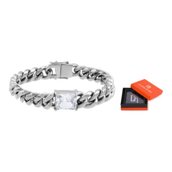 Cooraree Bracelets Unisex Square Zircon Titanium Steel Cuban Bracelet