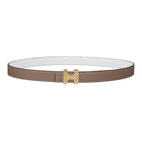 HERMES Garden Party Leather Belts Women's Elephant Gray/White