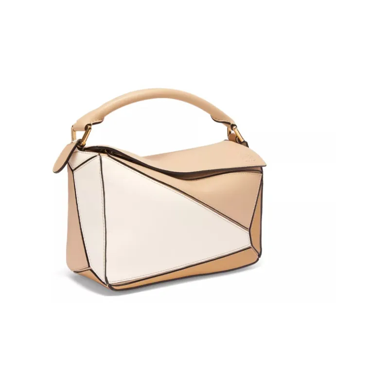 LOEWE Puzzle Cow Leather Puzzle Bag, Handbag, Shoulder Bag, Crossbody Bag Trumpets Women's Gray Beige/Soft White-1