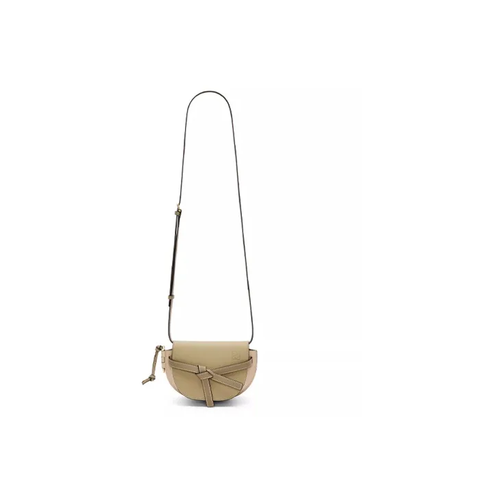 LOEWE Gate Soft Cow Leather Bowknot Saddle Bag Shoulder Bag Crossbody Bag Mini Women's Earth Green/Gray Beige-4