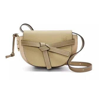 LOEWE Gate Soft Cow Leather Bowknot Saddle Bag Shoulder Bag Crossbody Bag Mini Women's Earth Green/Gray Beige