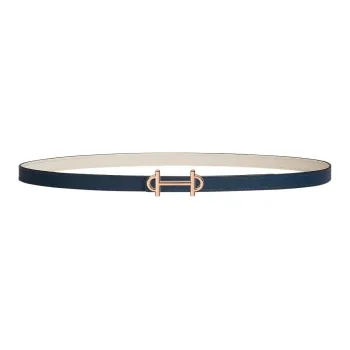 HERMES Double-Sided Gold Buckle Epsom Calfskin Double-Sided Leather Belt Women's Blue/White Width: 1.3cm