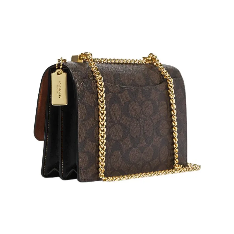 COACH Klare Canvas With Leather Chain Bag Shoulder Bag Crossbody Bag Small Size Women's Khaki & Black-1