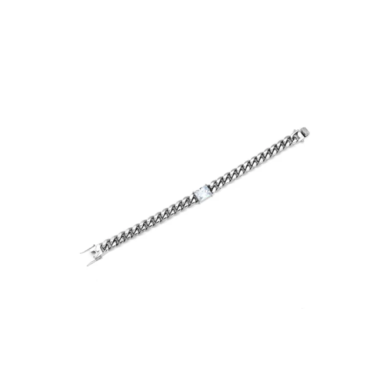 Cooraree Bracelets Unisex Square Zircon Titanium Steel Cuban Bracelet-4
