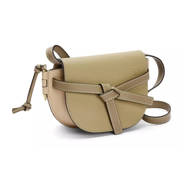 LOEWE Gate Soft Cow Leather Bowknot Saddle Bag Shoulder Bag Crossbody Bag Mini Women's Earth Green/Gray Beige-1