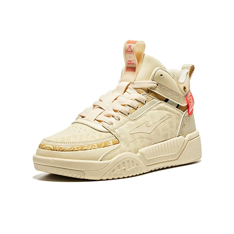HENANBOWUYUAN x Erke Coverage Warm Slip Resistant High Top Skateboard Shoes Women's White Red-3