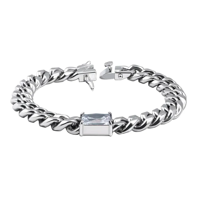 Cooraree Bracelets Unisex Square Zircon Titanium Steel Cuban Bracelet-2