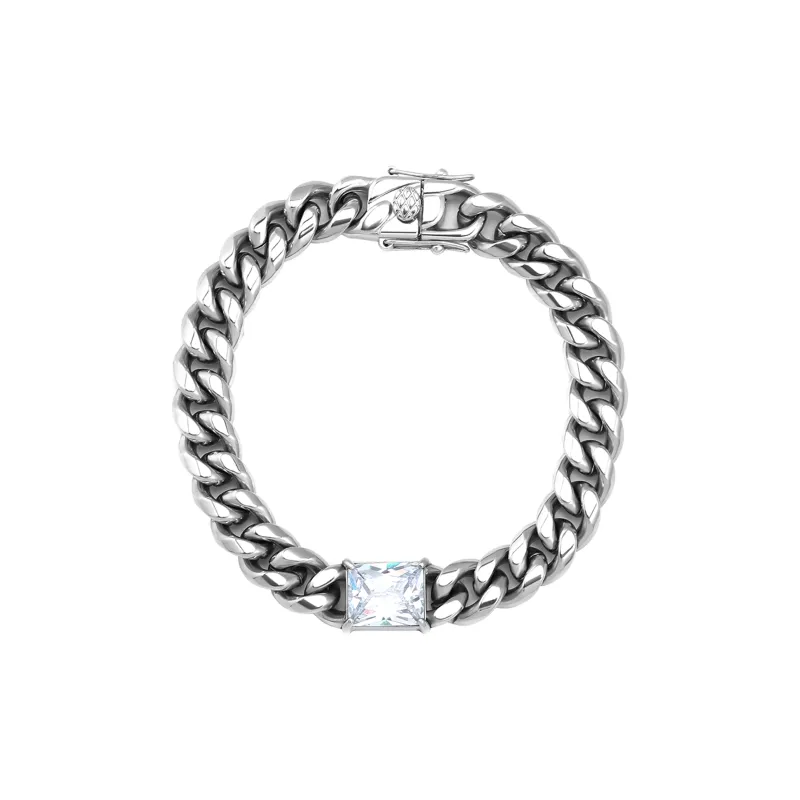Cooraree Bracelets Unisex Square Zircon Titanium Steel Cuban Bracelet-1
