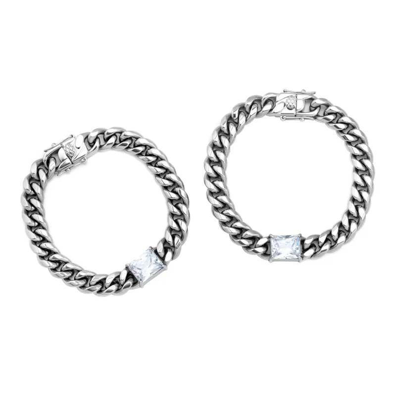 Cooraree Bracelets Unisex Square Zircon Titanium Steel Cuban Bracelet-3