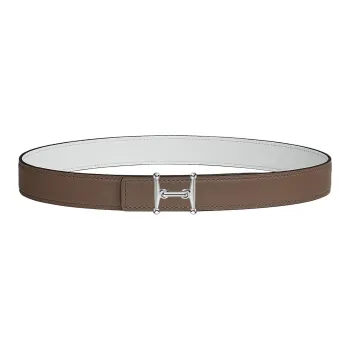 HERMES Mors H Silver Buckle Epsom Calfskin Double-Sided Leather Belt Women's Elephant Gray/White Width: 2.4cm