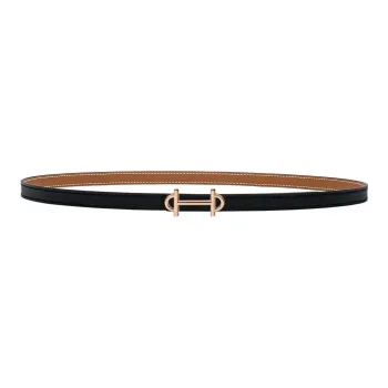 HERMES Gamma Double Sided Gamma Gold Buckle Epsom Calfskin Double Sided Leather Belt Women's Black Width  1.3cm