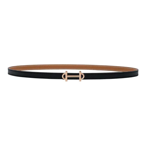 HERMES Gamma Double Sided Gamma Gold Buckle Epsom Calfskin Double Sided Leather Belt Women's Black Width  1.3cm