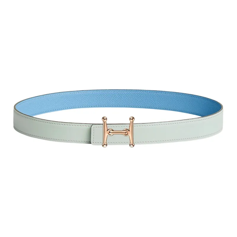 HERMES Comfortable Rose Gold Buckle Epsom Calfskin Double-Sided Leather Belt Women's Mint Green Width: 2.4cm-0