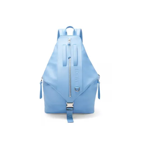 LOEWE Cow Leather Patchwork With Fabric Backpack Men's Blue