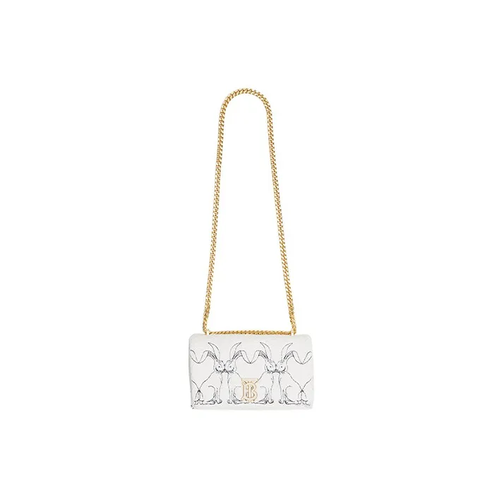 Burberry Lola Lola Bag Lambskin Decoration Shoulder Bag Crossbody Bag Small Size Women's White-4
