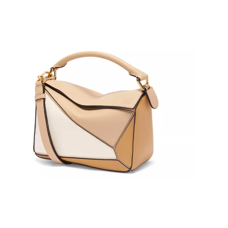 LOEWE Puzzle Cow Leather Puzzle Bag, Handbag, Shoulder Bag, Crossbody Bag Trumpets Women's Gray Beige/Soft White-0