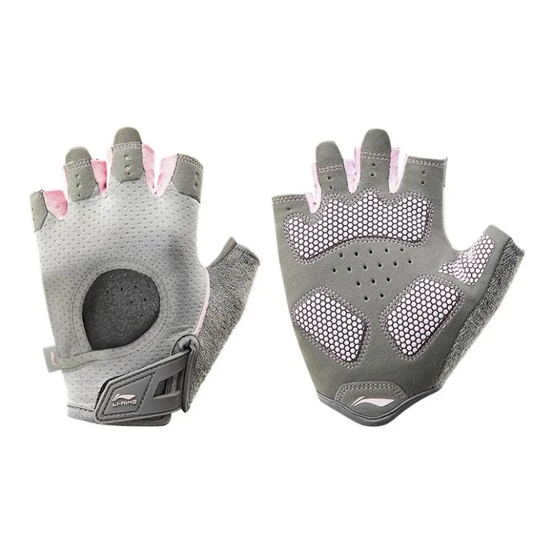 LiNing Sports Gloves Unisex Gray Pink-0