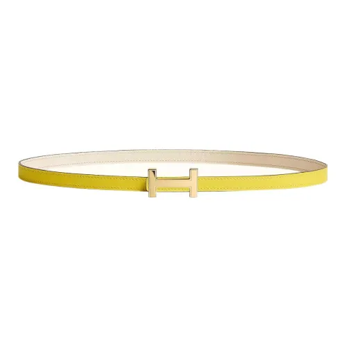 HERMES Gold Buckle Epsom Calfskin Double-Sided Leather Belt Women's Yellow Width: 1.3cm