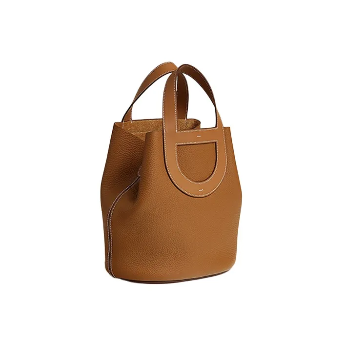 HERMES In The Loop Clémence Bullhide With Swift Calfskin Basket Bag Handbag Bucket Bag Women's Gold-2