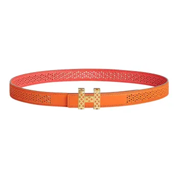 HERMES Cut-Out Letter Light Gold Buckle Epsom Calfskin Double-Sided Leather Belt Women's Orange Width: 2.4cm