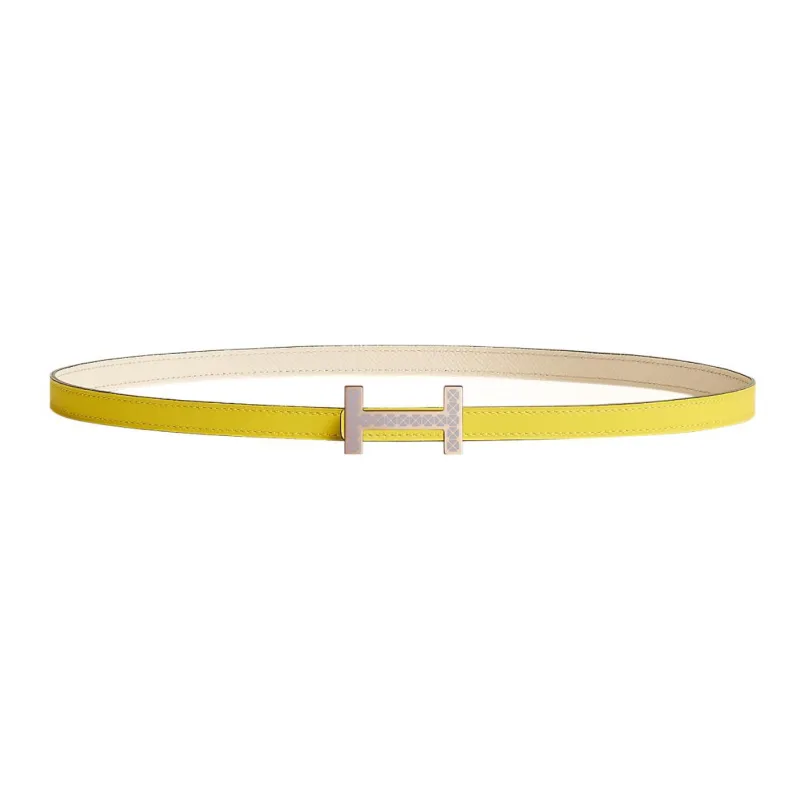 HERMES Medor Leather Belts Women's Lime/Cream White-0