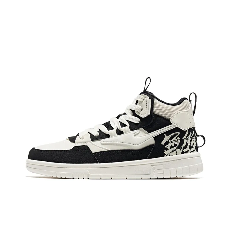 Erke Peerless Master Wear-Resistant High-Top Skateboard Shoes Women's Ivory Jet Black-0